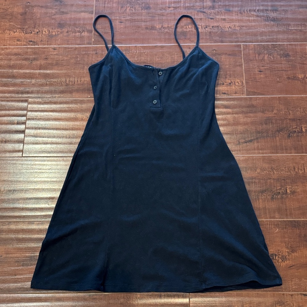 Brandy Melville Black Mini Dress with Spaghetti Straps and Buttons